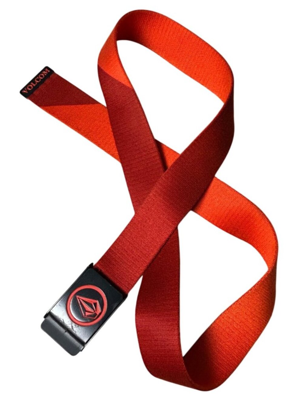 Volcom Adjustable Red & Orange Belt Black Buckle Logo Woven Fabric 44 inch